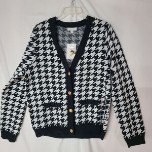 Olivia Sky Black and White Houndstooth Cardigan
